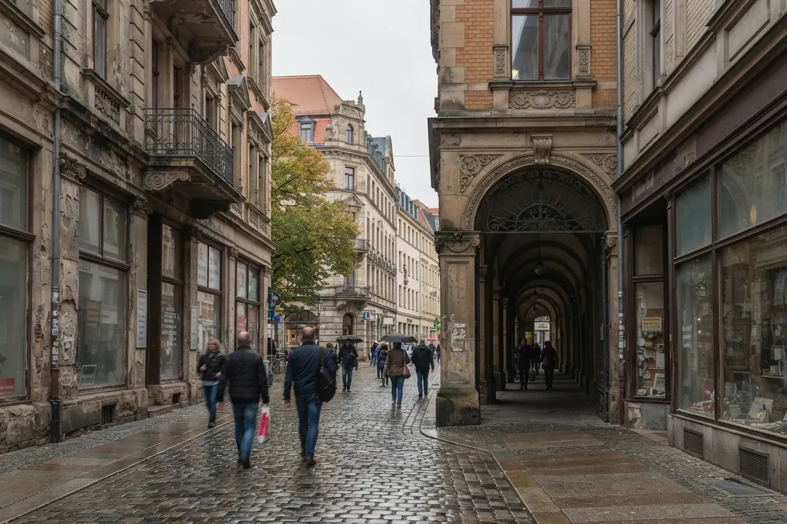 Leipziger Innenstadt mit historischen Passagen und Geschäftshäusern